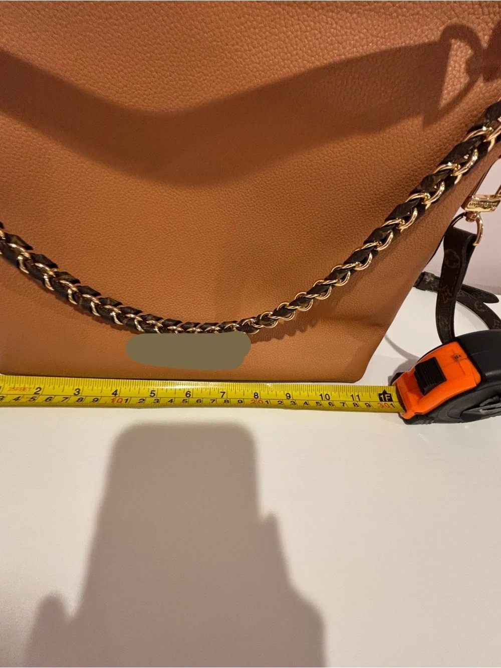 Chain-Accent Crossbody Bag in Tan